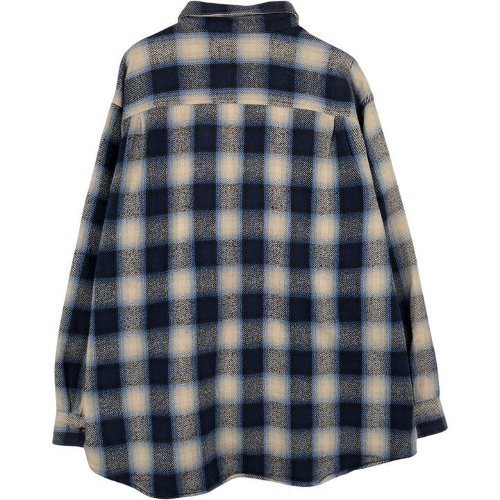 90s-00'S St. John's Bay Ombre Check Long-Sleeve Heavy Flannel Check Shirt, Men's Size L (Equivalent), Vintage cotton blue type Vintage Second Hand