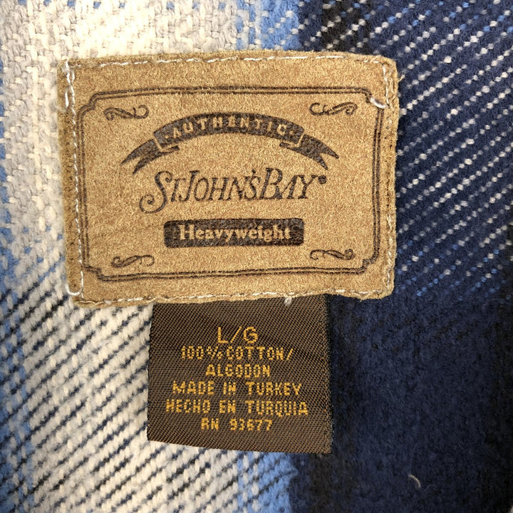 90s-00'S St. John's Bay Ombre Check Long-Sleeve Heavy Flannel Check Shirt, Men's Size L (Equivalent), Vintage cotton blue type Vintage Second Hand