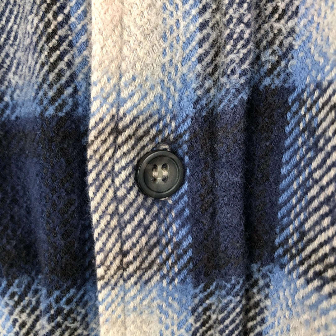 90s-00'S St. John's Bay Ombre Check Long-Sleeve Heavy Flannel Check Shirt, Men's Size L (Equivalent), Vintage cotton blue type Vintage Second Hand