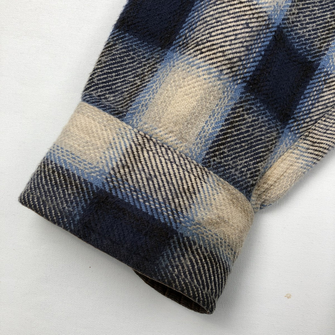 90s-00'S St. John's Bay Ombre Check Long-Sleeve Heavy Flannel Check Shirt, Men's Size L (Equivalent), Vintage cotton blue type Vintage Second Hand