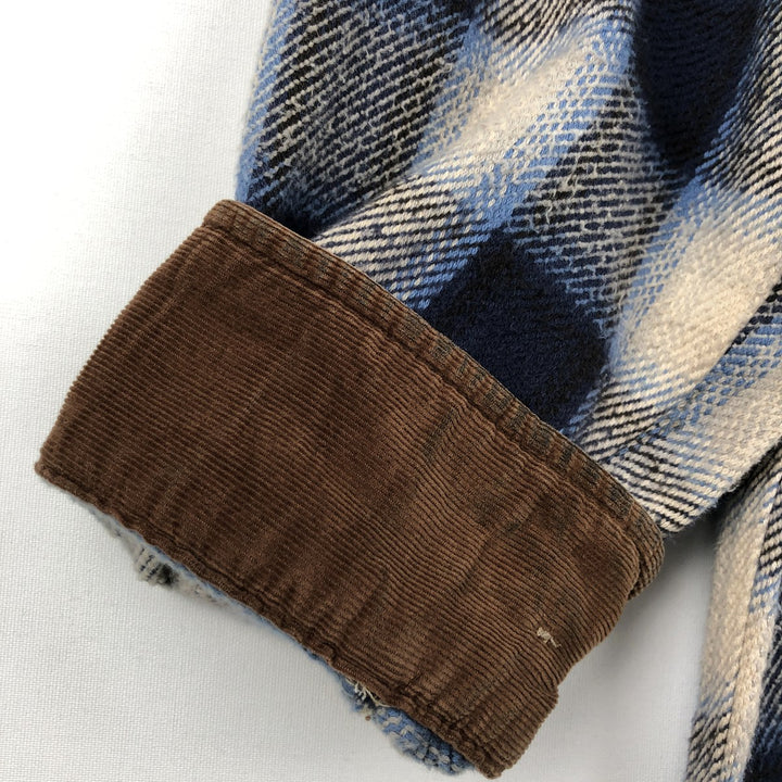 90s-00'S St. John's Bay Ombre Check Long-Sleeve Heavy Flannel Check Shirt, Men's Size L (Equivalent), Vintage cotton blue type Vintage Second Hand