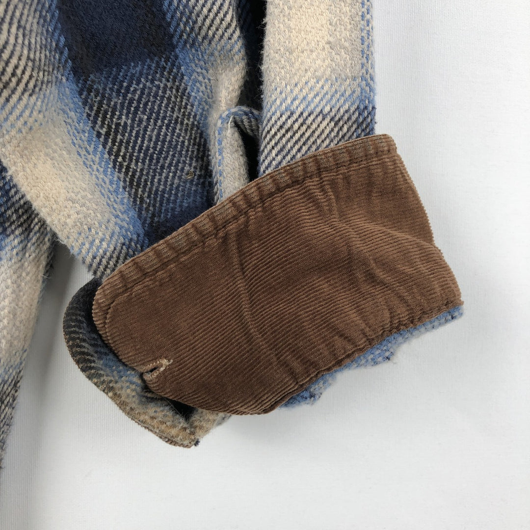 90s-00'S St. John's Bay Ombre Check Long-Sleeve Heavy Flannel Check Shirt, Men's Size L (Equivalent), Vintage cotton blue type Vintage Second Hand