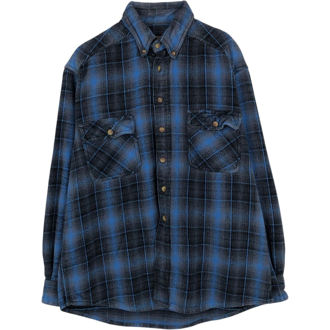 90'S FIELDN FOREST Ombre Check Long-Sleeve Button-Down Heavy Flannel Check Shirt, Men's Size L (Equivalent), Vintage cotton blue type Vintage Second Hand