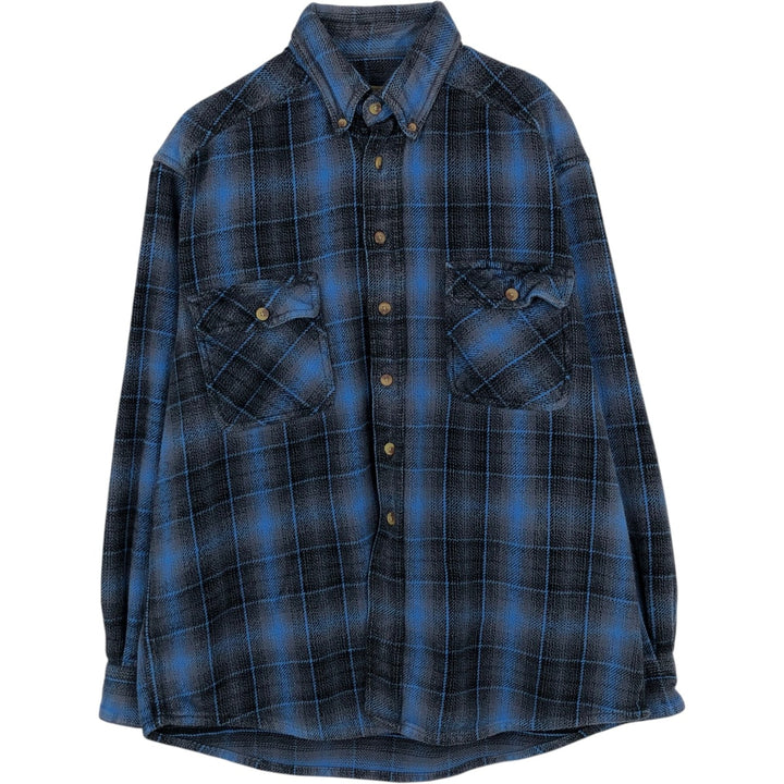 90'S FIELDN FOREST Ombre Check Long-Sleeve Button-Down Heavy Flannel Check Shirt, Men's Size L (Equivalent), Vintage cotton blue type Vintage Second Hand