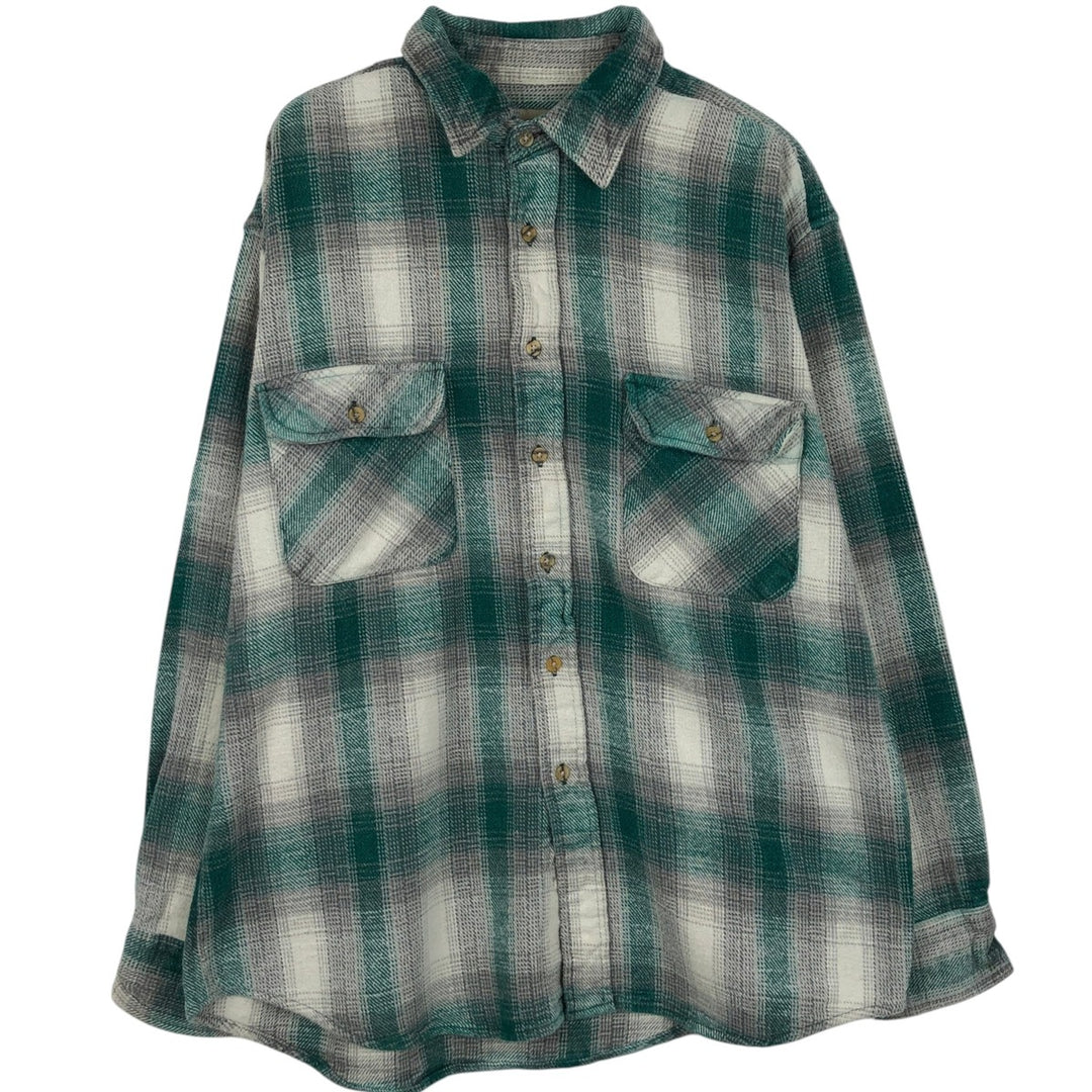 NORTHWEST TERRITORY Ombre Check Long-Sleeve Flannel Check Shirt (Men's Size L) cotton green type Vintage Second Hand