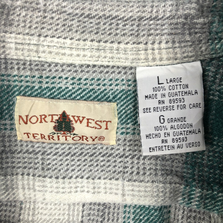 NORTHWEST TERRITORY Ombre Check Long-Sleeve Flannel Check Shirt (Men's Size L) cotton green type Vintage Second Hand