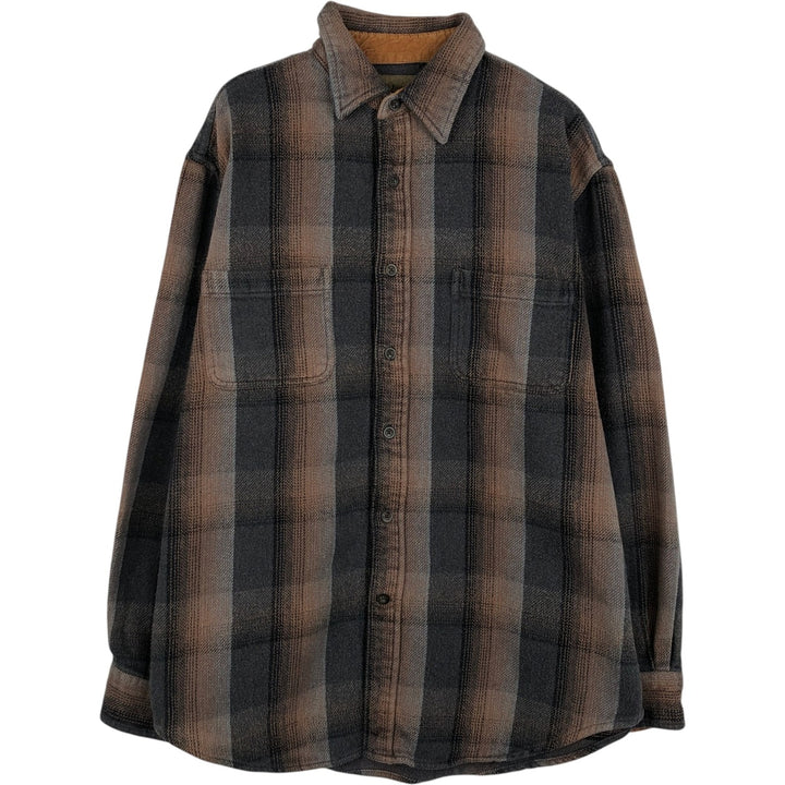 90s-00'S St. John's Bay Browny Long-Sleeve Flannel Check Shirt, Men's Size L (approx.), Vintage cotton brown type Vintage Second Hand