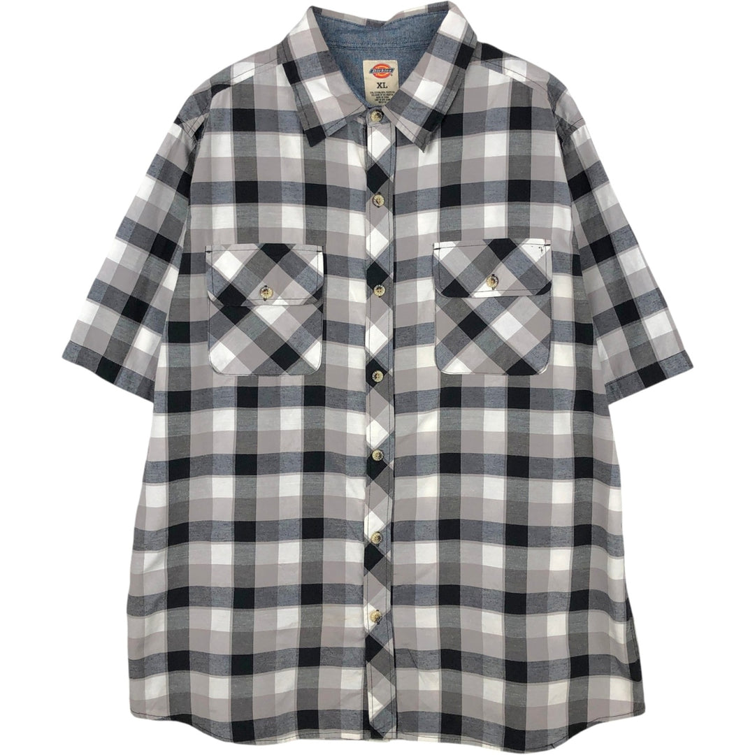 Dickies Check Pattern Short Sleeve Work Shirt Men's XL cotton black type Vintage Second Hand