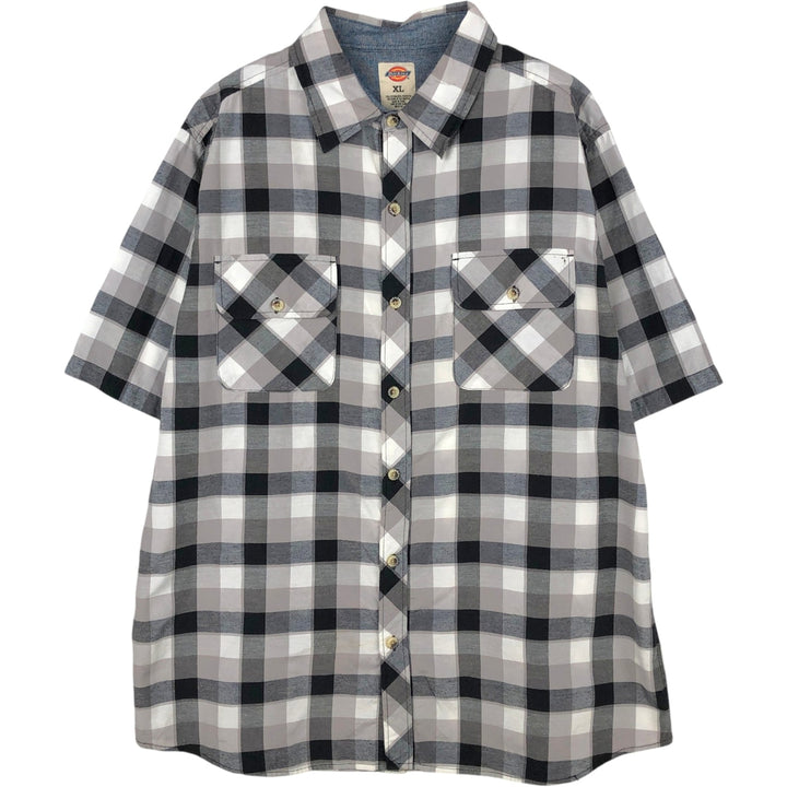 Dickies Check Pattern Short Sleeve Work Shirt Men's XL cotton black type Vintage Second Hand