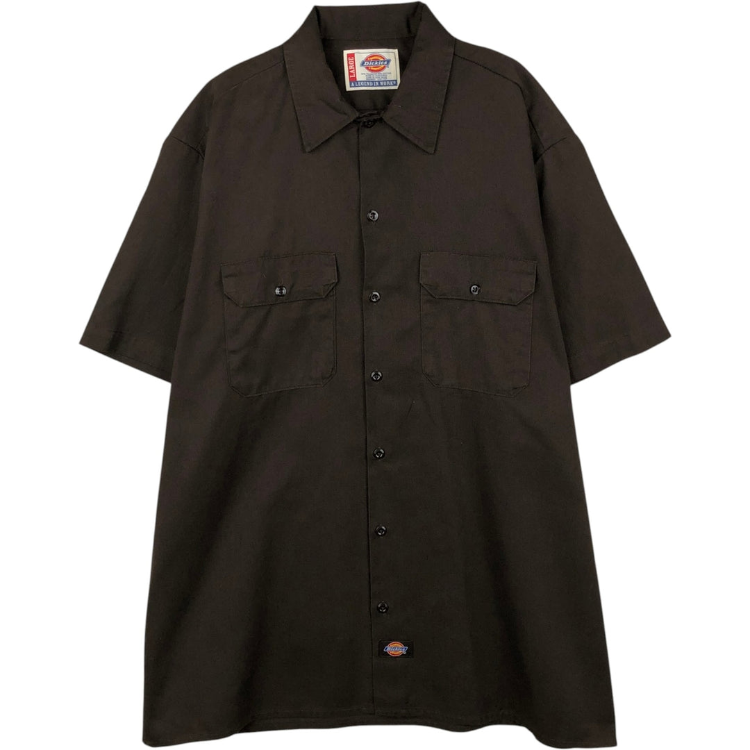 Dickies Short Sleeve Work Shirt Box Shirt Men's L Size polyester brown type Vintage Second Hand