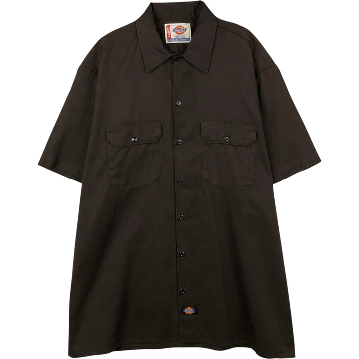 Dickies Short Sleeve Work Shirt Box Shirt Men's L Size polyester brown type Vintage Second Hand