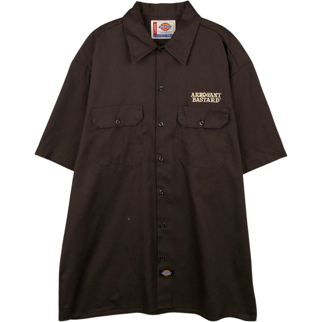 Dickies ARROGANT BASTARD ALE Short-Sleeve Work Shirt, Boxy Shirt, Men's Size L (approx.) polyester brown type Vintage Second Hand