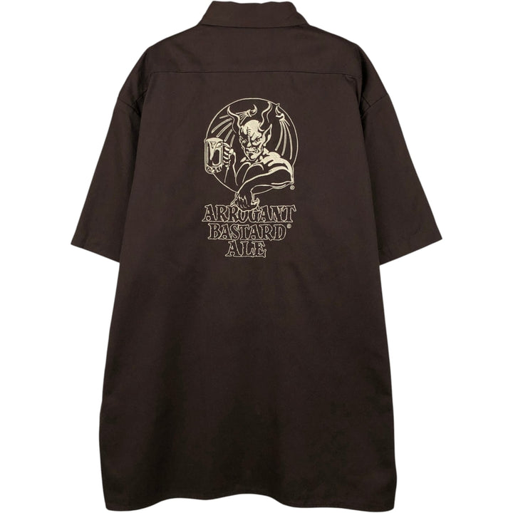 Dickies ARROGANT BASTARD ALE Short-Sleeve Work Shirt, Boxy Shirt, Men's Size L (approx.) polyester brown type Vintage Second Hand