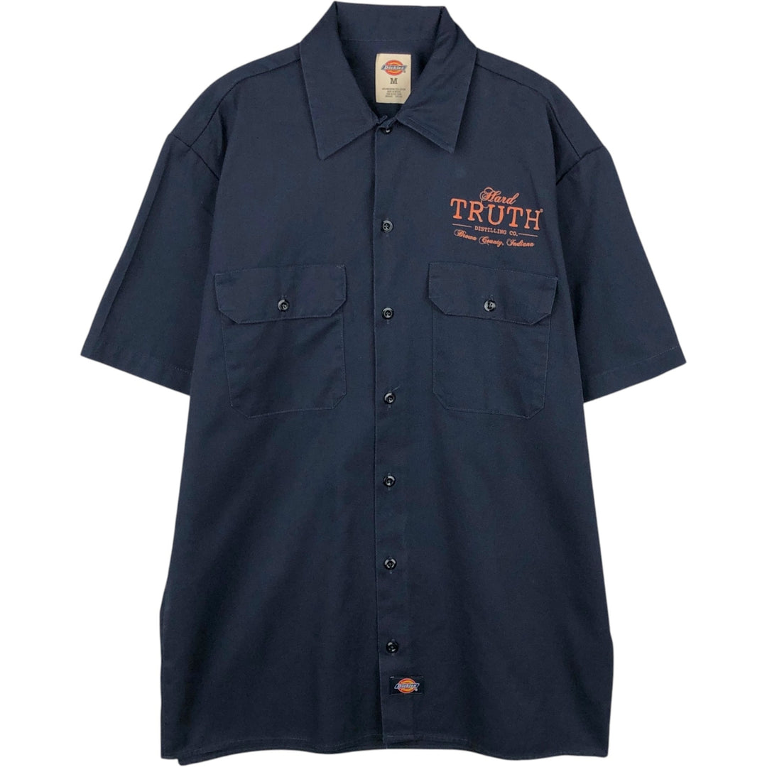 Dickies Short Sleeve Work Shirt Box Shirt Men's M Size polyester navy blue type Vintage Second Hand