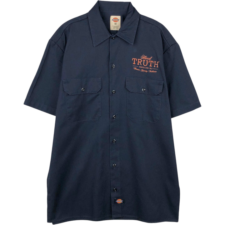 Dickies Short Sleeve Work Shirt Box Shirt Men's M Size polyester navy blue type Vintage Second Hand