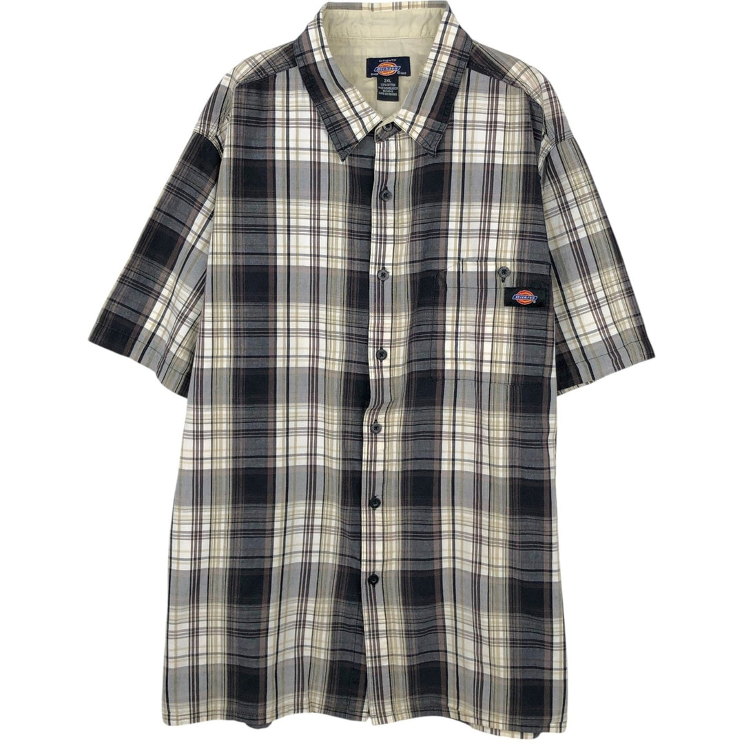 Dickies Check Pattern Short Sleeve Work Shirt Box Shirt Men's XXL cotton black type Vintage Second Hand