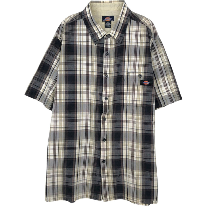 Dickies Check Pattern Short Sleeve Work Shirt Box Shirt Men's XXL cotton black type Vintage Second Hand