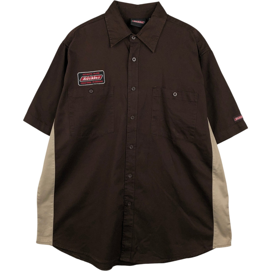 Dickies Two-Tone Short-Sleeve Work Shirt, Men's Size XL cotton brown type Vintage Second Hand
