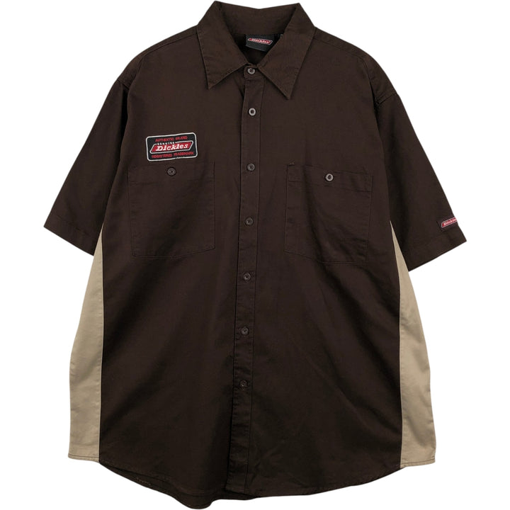 Dickies Two-Tone Short-Sleeve Work Shirt, Men's Size XL cotton brown type Vintage Second Hand