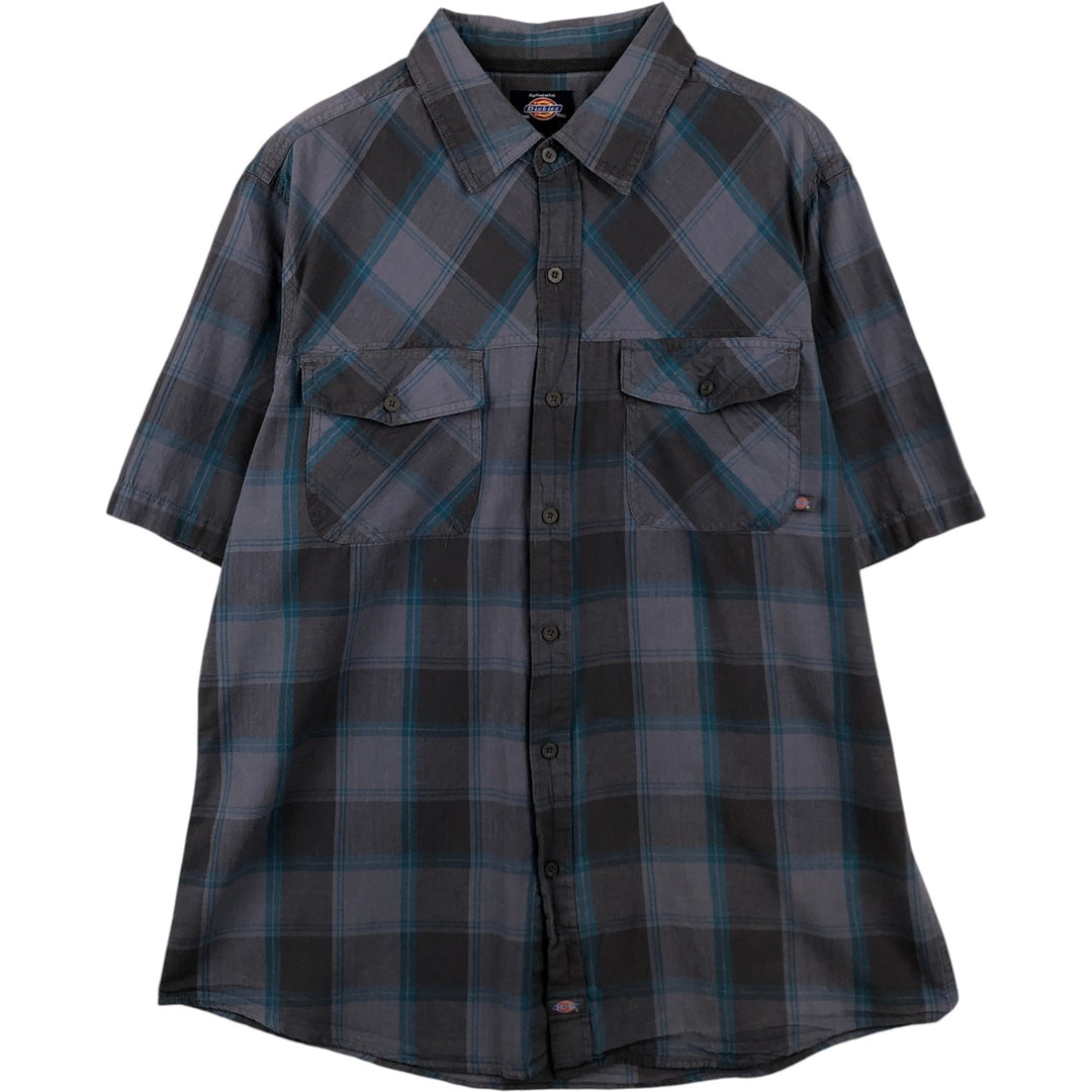 Dickies Check Pattern Short Sleeve Work Shirt Men's XL cotton Charcoal Vintage Second Hand
