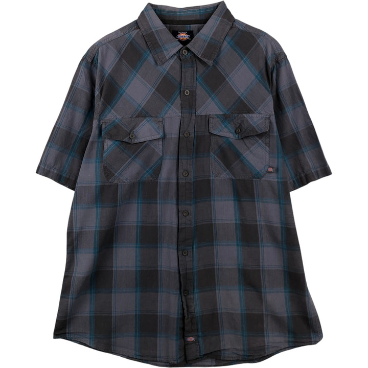 Dickies Check Pattern Short Sleeve Work Shirt Men's XL cotton Charcoal Vintage Second Hand