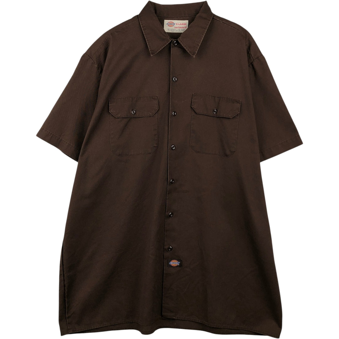 Dickies Short Sleeve Work Shirt Box Shirt Men's XL polyester brown type Vintage Second Hand