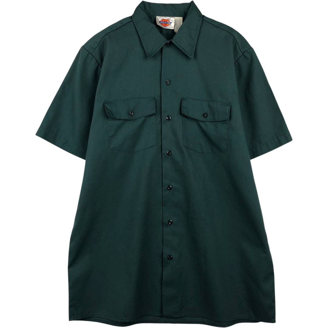 Dickies Short Sleeve Work Shirt Box Shirt Men's L Size polyester Green type dark green Vintage Second Hand
