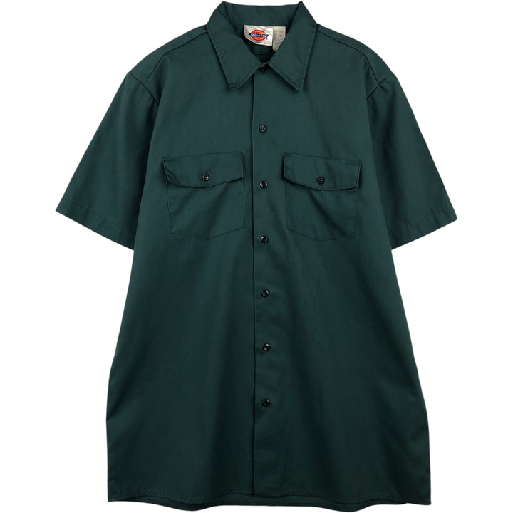 Dickies Short Sleeve Work Shirt Box Shirt Men's L Size polyester Green type dark green Vintage Second Hand