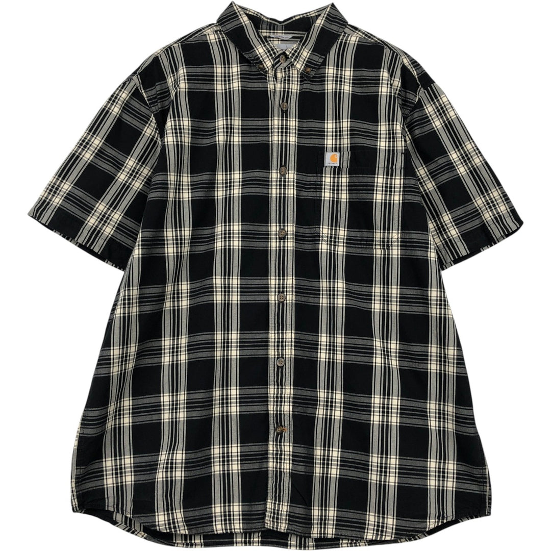 Carhartt RELAXED FIT Check Pattern Button-down Short Sleeve Work Shirt, Men's XL cotton black type Vintage Second Hand