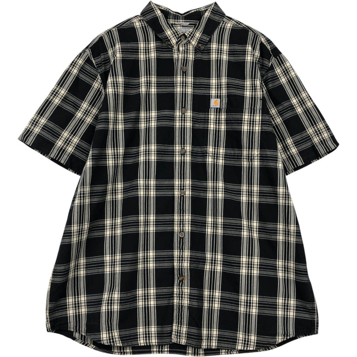Carhartt RELAXED FIT Check Pattern Button-down Short Sleeve Work Shirt, Men's XL cotton black type Vintage Second Hand