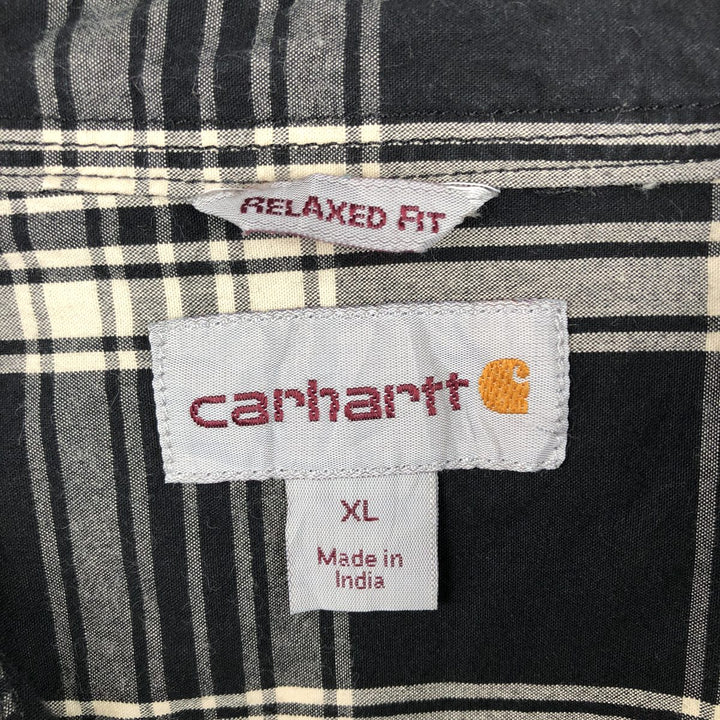 Carhartt RELAXED FIT Check Pattern Button-down Short Sleeve Work Shirt, Men's XL cotton black type Vintage Second Hand