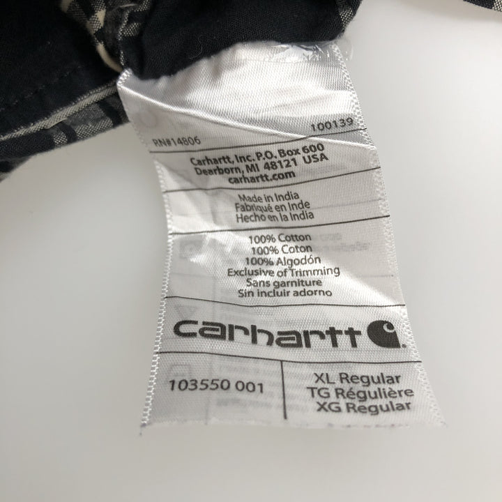 Carhartt RELAXED FIT Check Pattern Button-down Short Sleeve Work Shirt, Men's XL cotton black type Vintage Second Hand