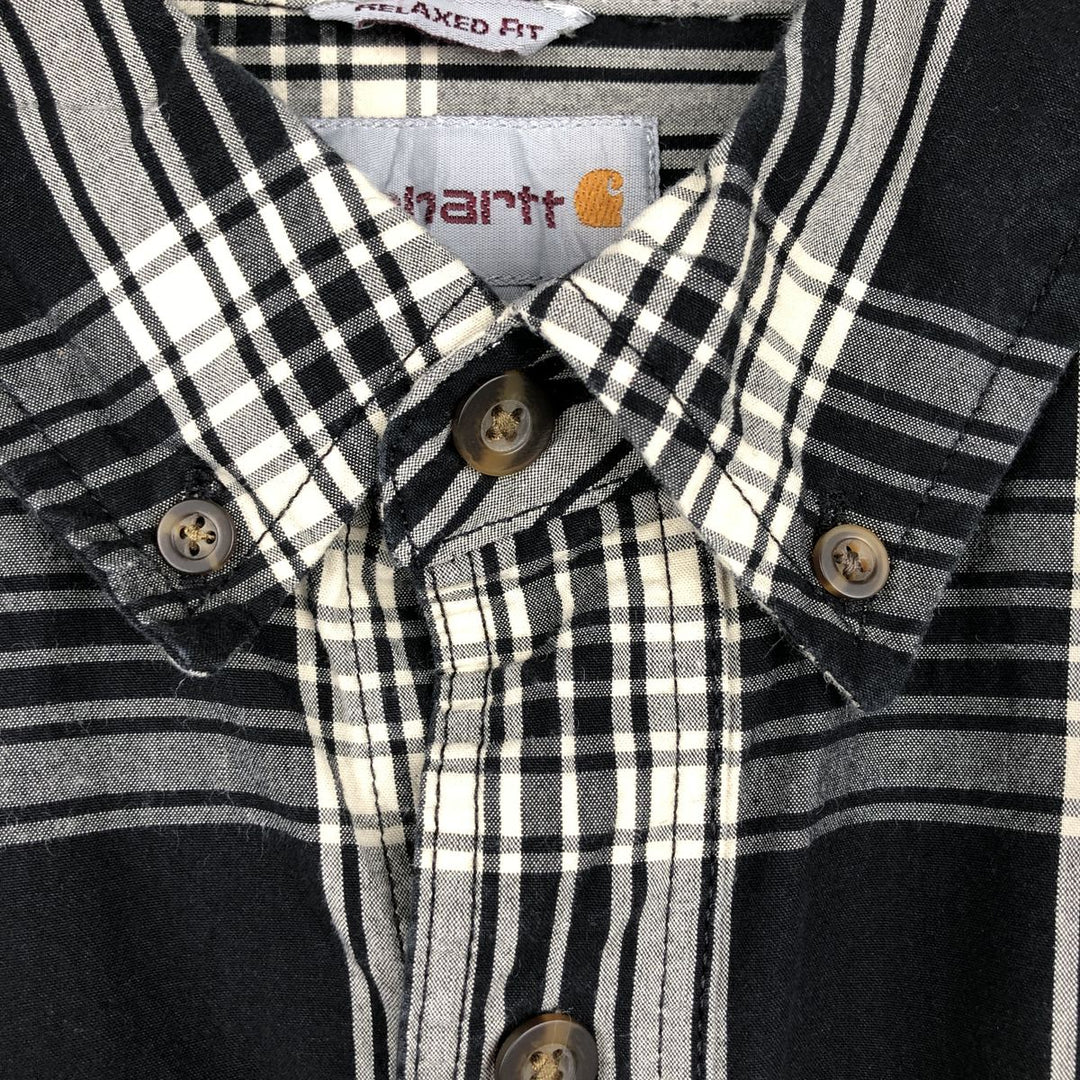 Carhartt RELAXED FIT Check Pattern Button-down Short Sleeve Work Shirt, Men's XL cotton black type Vintage Second Hand