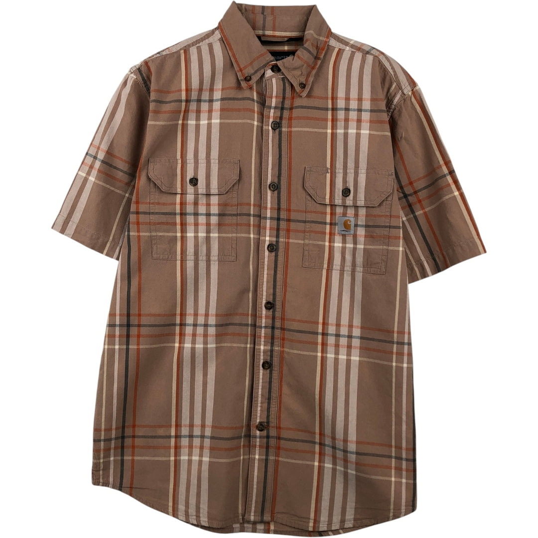 Carhartt Loose Fit Check Pattern Button-Down Short-Sleeve Work Shirt (Men's Size S) cotton cheek Vintage Second Hand