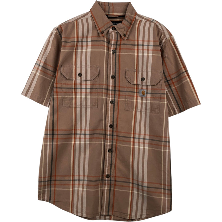 Carhartt Loose Fit Check Pattern Button-Down Short-Sleeve Work Shirt (Men's Size S) cotton cheek Vintage Second Hand