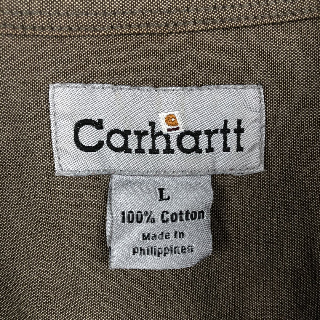 Carhartt button-down short-sleeve work shirt, men's size L cotton Khaki type brown Vintage Second Hand