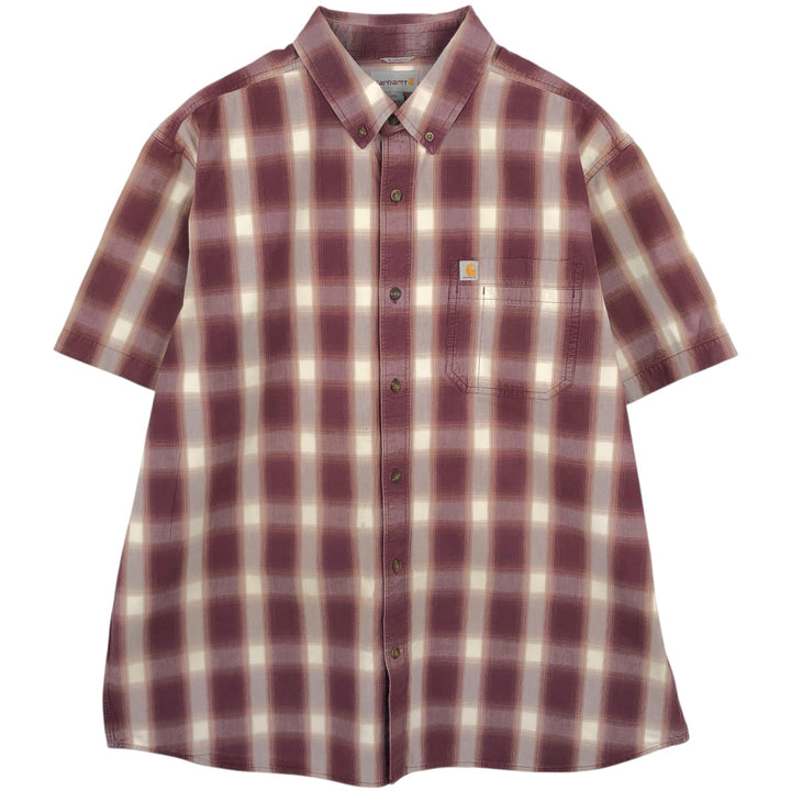 Carhartt Relaxed Fit Ombre Check Pattern Short-Sleeve Work Shirt, Men's XXL (approx.) cotton burgundy type Vintage Second Hand