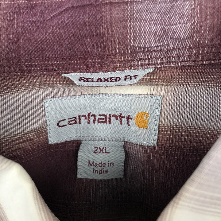 Carhartt Relaxed Fit Ombre Check Pattern Short-Sleeve Work Shirt, Men's XXL (approx.) cotton burgundy type Vintage Second Hand