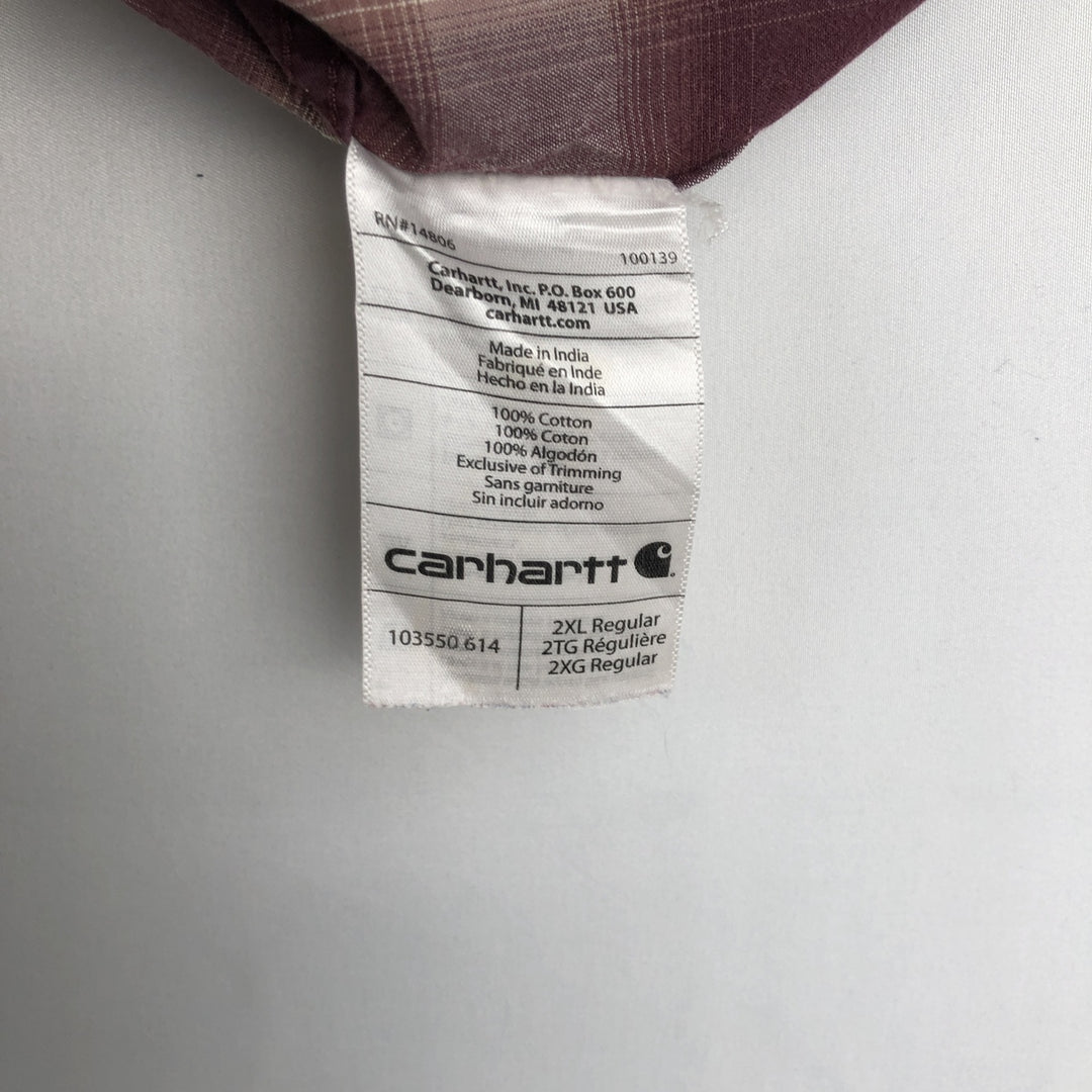 Carhartt Relaxed Fit Ombre Check Pattern Short-Sleeve Work Shirt, Men's XXL (approx.) cotton burgundy type Vintage Second Hand