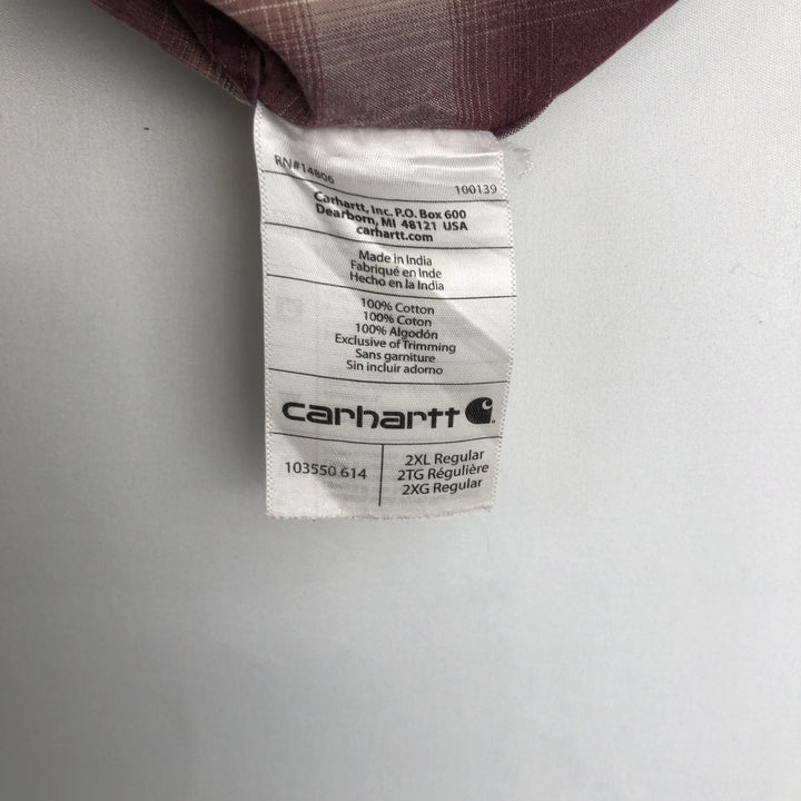 Carhartt Relaxed Fit Ombre Check Pattern Short-Sleeve Work Shirt, Men's XXL (approx.) cotton burgundy type Vintage Second Hand