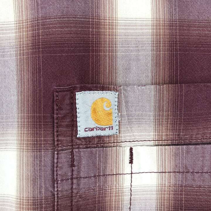 Carhartt Relaxed Fit Ombre Check Pattern Short-Sleeve Work Shirt, Men's XXL (approx.) cotton burgundy type Vintage Second Hand