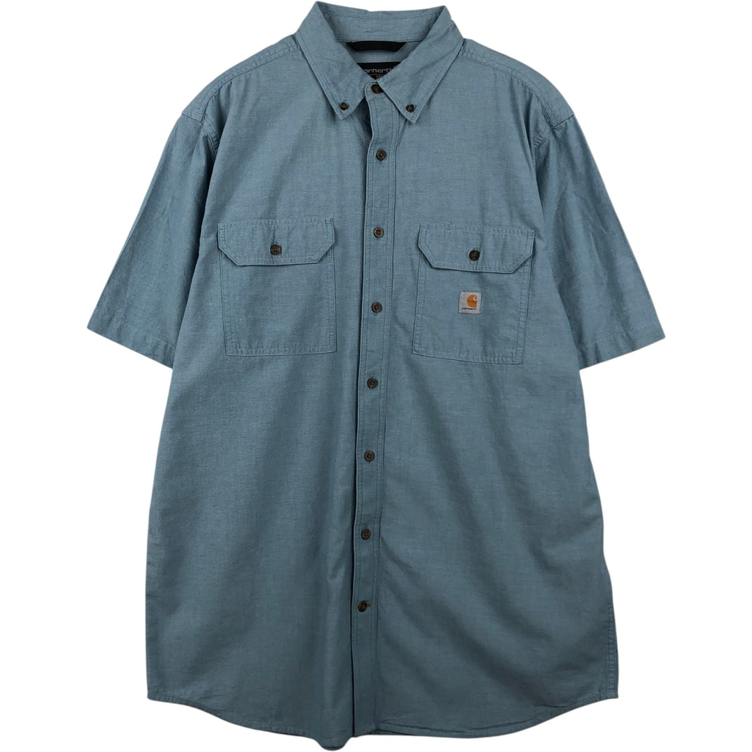 Carhartt Loose Fit Button-Down Short Sleeve Work Shirt, Men's Size L cotton Blue type light blue Vintage Second Hand