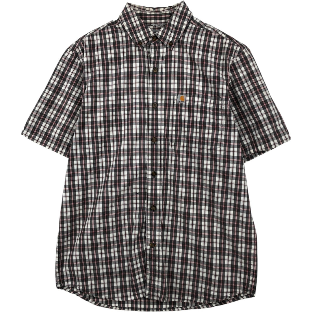 Carhartt Relaxed Fit Check Pattern Button-down Short Sleeve Work Shirt, Men's Medium cotton gray type Vintage Second Hand