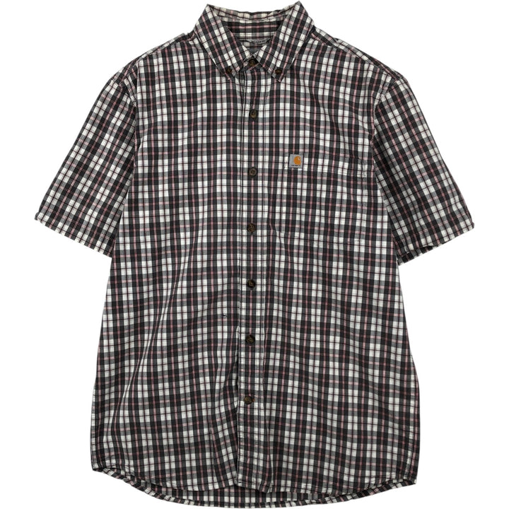 Carhartt Relaxed Fit Check Pattern Button-down Short Sleeve Work Shirt, Men's Medium cotton gray type Vintage Second Hand