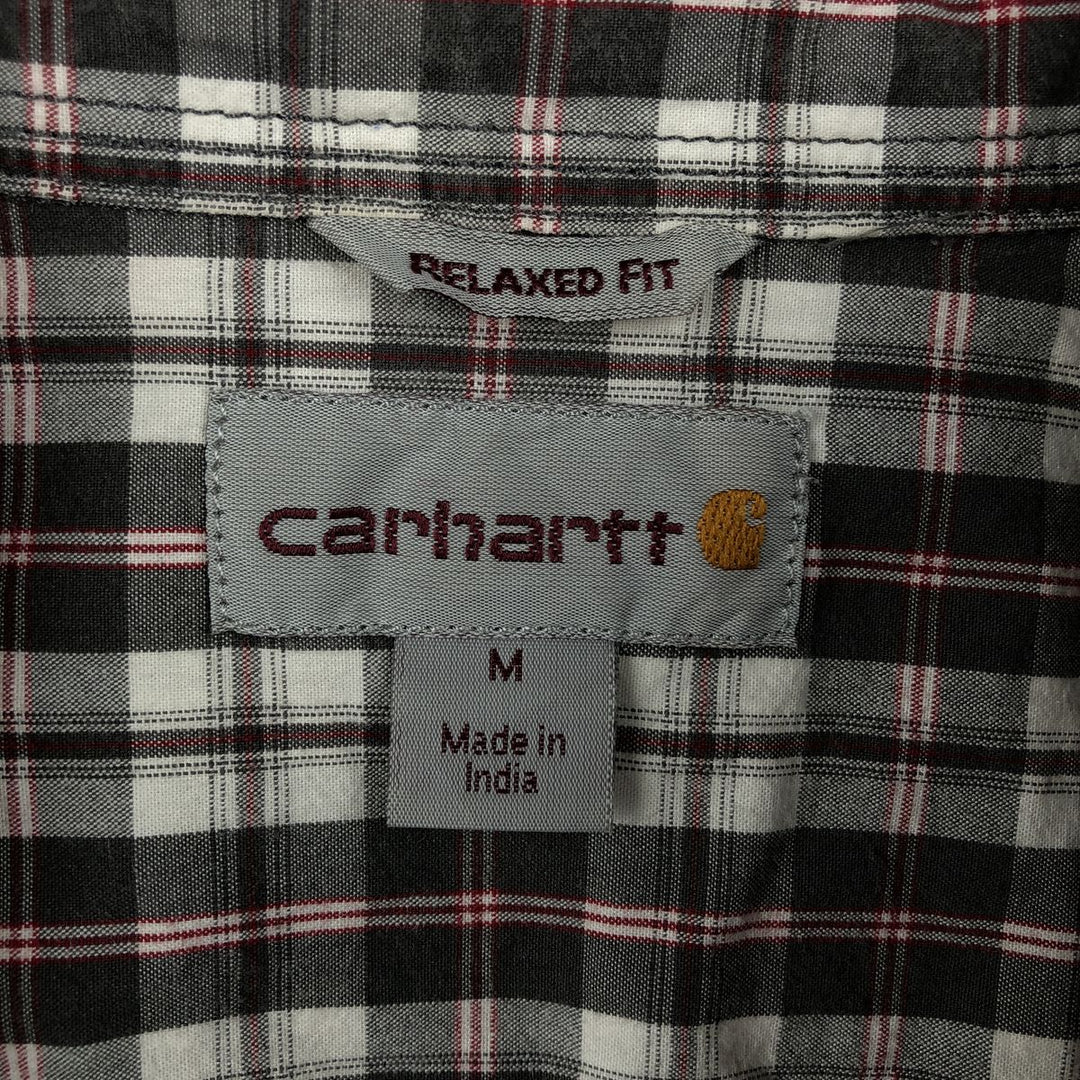 Carhartt Relaxed Fit Check Pattern Button-down Short Sleeve Work Shirt, Men's Medium cotton gray type Vintage Second Hand