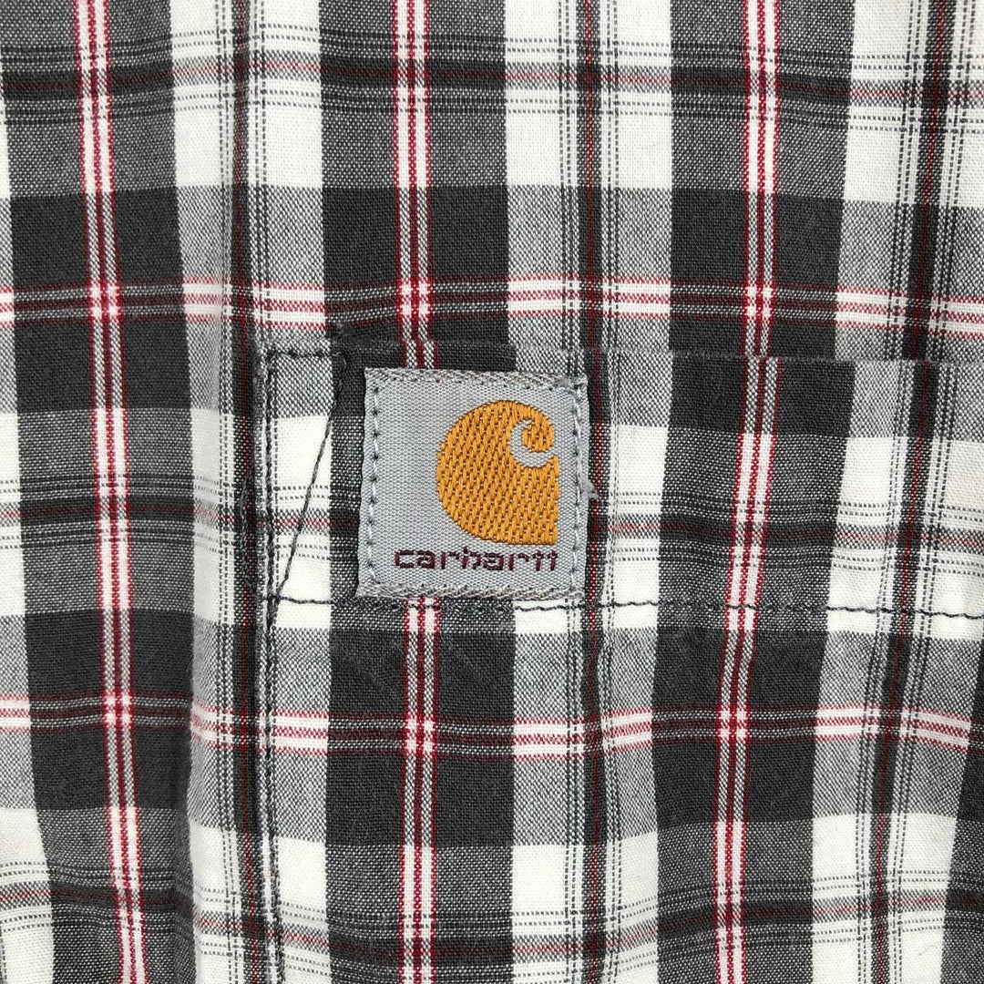 Carhartt Relaxed Fit Check Pattern Button-down Short Sleeve Work Shirt, Men's Medium cotton gray type Vintage Second Hand