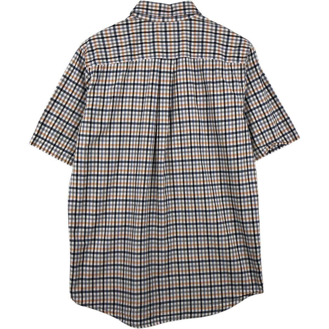 Carhartt Relaxed Fit Check Pattern Button-Down Gingham Check Short-Sleeve Work Shirt (Men's Size M) cotton navy blue type Vintage Second Hand