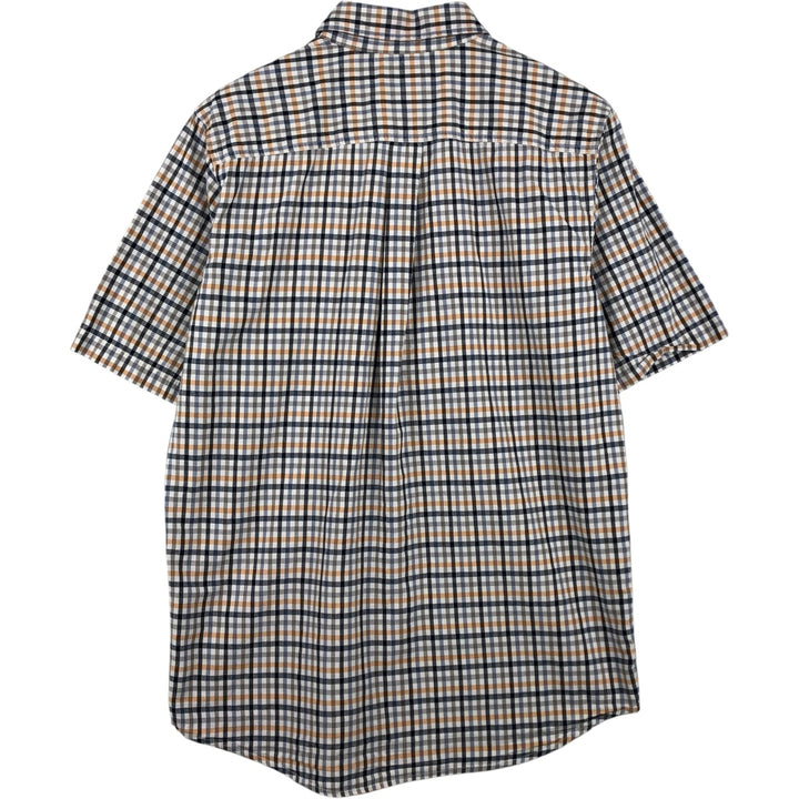 Carhartt Relaxed Fit Check Pattern Button-Down Gingham Check Short-Sleeve Work Shirt (Men's Size M) cotton navy blue type Vintage Second Hand