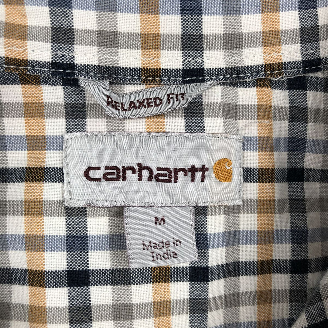 Carhartt Relaxed Fit Check Pattern Button-Down Gingham Check Short-Sleeve Work Shirt (Men's Size M) cotton navy blue type Vintage Second Hand