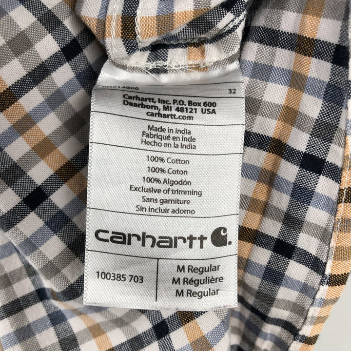 Carhartt Relaxed Fit Check Pattern Button-Down Gingham Check Short-Sleeve Work Shirt (Men's Size M) cotton navy blue type Vintage Second Hand
